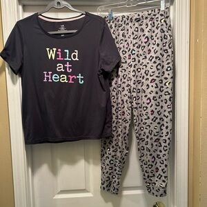 Secret Treasures women’s Pajama Set - Navy Top and Gray Leopard Pants